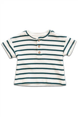 T-Shirt MC bébé pour cadeau de naissance original - Play Up - T-Shirt Blanc Rayures Vertes en coton bio - Photo 1